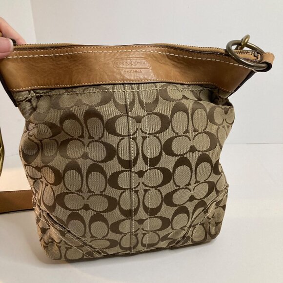 Vintage Coach Signature Crossbody Bag Canvas Leather 10403 Flaw - Picture 2 of 12